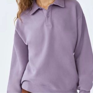 TNA Cozy AF Fleece Collared Lilac Purple Oversized Pullover